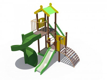 ДИО 04110 Детский игровой комплекс с винтовым скатом Н-2000 и металлическим скатом Н-1200