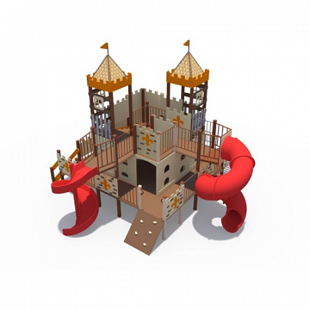 ДИО 13051.1 Детский игровой комплекс Дворец чудес Н-2000 и Н-750 (закрытая пластиковая труба и винтовой скат, в стиле средневековья)