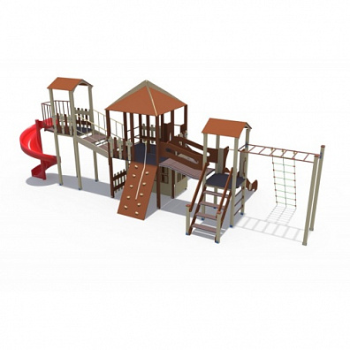 ДИО 10218 Игровой комплекс серии Браун (с горками винтовой скат 2000 мм, металлические скаты 1500 и 1200 мм)