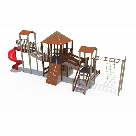 ДИО 10218 Игровой комплекс серии Браун (с горками винтовой скат 2000 мм, металлические скаты 1500 и 1200 мм)