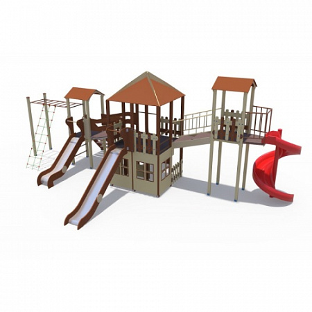 ДИО 10218 Игровой комплекс серии Браун (с горками винтовой скат 2000 мм, металлические скаты 1500 и 1200 мм)