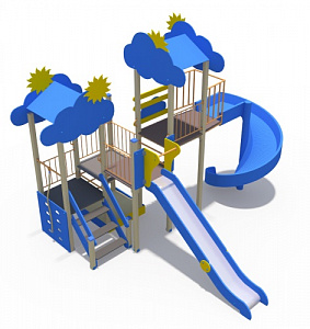 ДИО 04104 Детский игровой комплекс Небоскреб 2 с песочницей (винтовой скат Н-2000, металлический скат Н-1500)