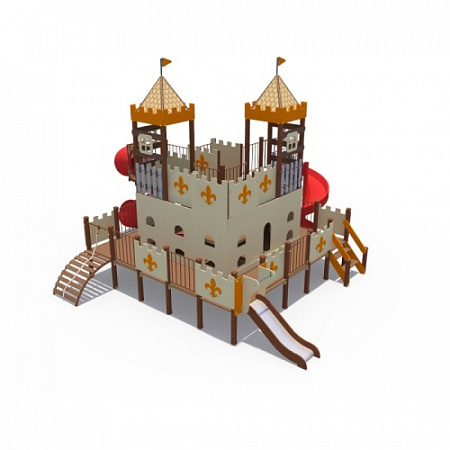 ДИО 13051.1 Детский игровой комплекс Дворец чудес Н-2000 и Н-750 (закрытая пластиковая труба и винтовой скат, в стиле средневековья)