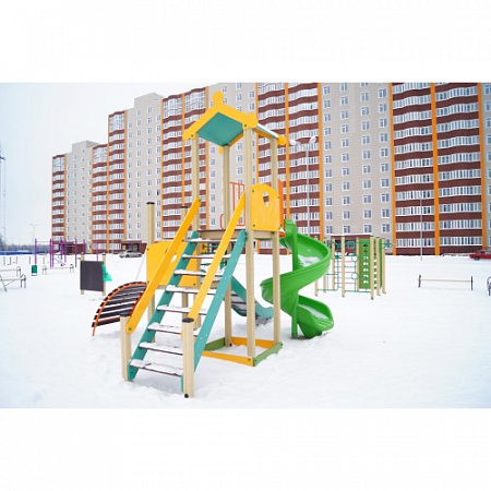 ДИО 04110 Детский игровой комплекс с винтовым скатом Н-2000 и металлическим скатом Н-1200