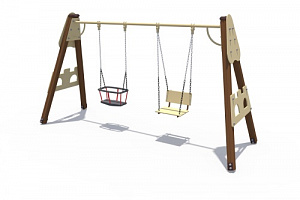 ИО 01163 Качели деревянные крепость (сиденье со спинкой и люлькой)