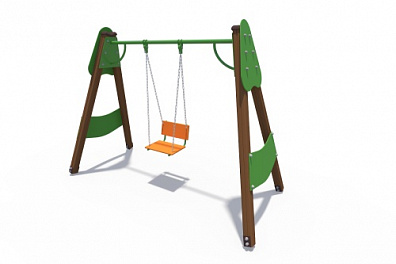 ИО 01166 Качели деревянные полянка одинарные (сиденье со спинкой)