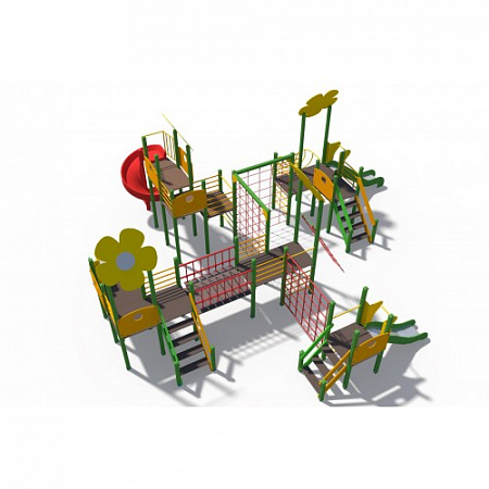 ДИО 04114 Игровой комплекс Цветочный город с металлическими скатами Н-900,1200 и винтовым скатом Н-2000