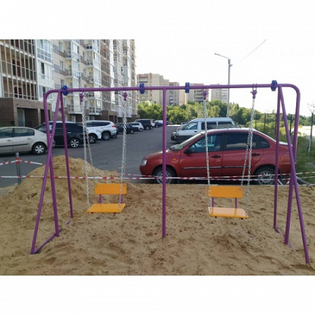 ИО 01020 Качели двойные на металлических стойках с сиденьями со спинкой