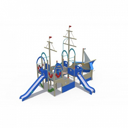 ДИО 07020.1 Игровой комплекс серии Лагуна (в виде двойного парусника и с горками Н-1200,1500)