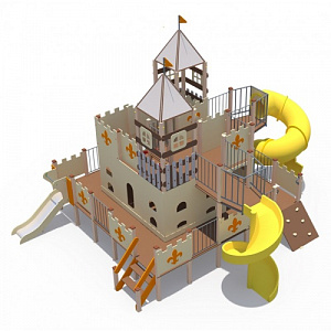 ДИО 13051.1 Детский игровой комплекс Дворец чудес Н-2000 и Н-750 (закрытая пластиковая труба и винтовой скат, в стиле средневековья)