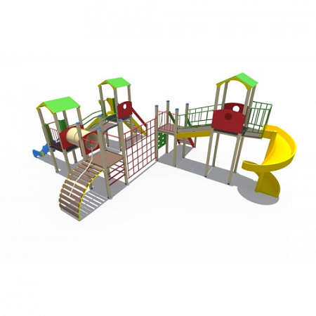 ДИО 13091 Детский игровой комплекс Переходы 2 с металлическими горками Н-1200,1500 и винтовым скатом Н-2000