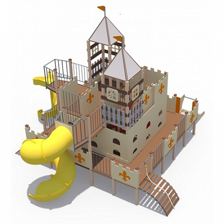 ДИО 13051.1 Детский игровой комплекс Дворец чудес Н-2000 и Н-750 (закрытая пластиковая труба и винтовой скат, в стиле средневековья)