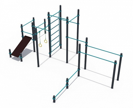 СОВ 01180.1 Воркаут Комплекс брусьев,турников,шведской стенки и скамьи для пресса (ГТО 89 мм)