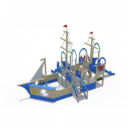 ДИО 07020.1 Игровой комплекс серии Лагуна (в виде двойного парусника и с горками Н-1200,1500)