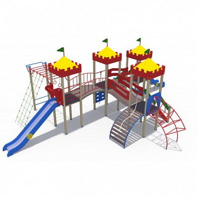 ДИО 02043 Детский игровой комплекс серии империя "Замок 4" с лазом, металлический скат Н-1200 и 1500