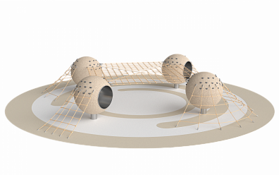 Комплекс сфер с канатным мостом и тоннелями