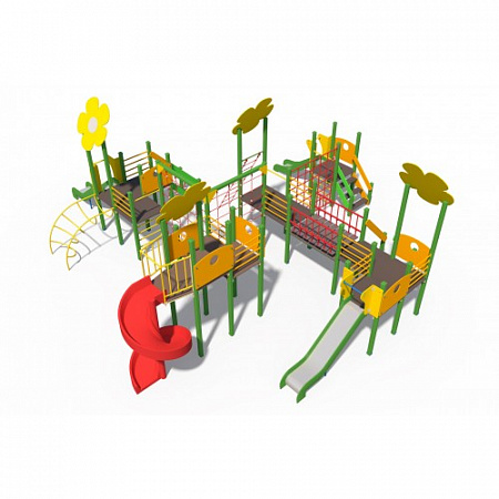 ДИО 04114 Игровой комплекс Цветочный город с металлическими скатами Н-900,1200 и винтовым скатом Н-2000