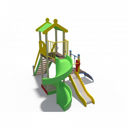 ДИО 04110 Детский игровой комплекс с винтовым скатом Н-2000 и металлическим скатом Н-1200