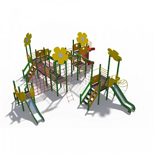 ДИО 04114 Игровой комплекс Цветочный город с металлическими скатами Н-900,1200 и винтовым скатом Н-2000