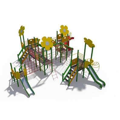 ДИО 04114 Игровой комплекс Цветочный город с металлическими скатами Н-900,1200 и винтовым скатом Н-2000